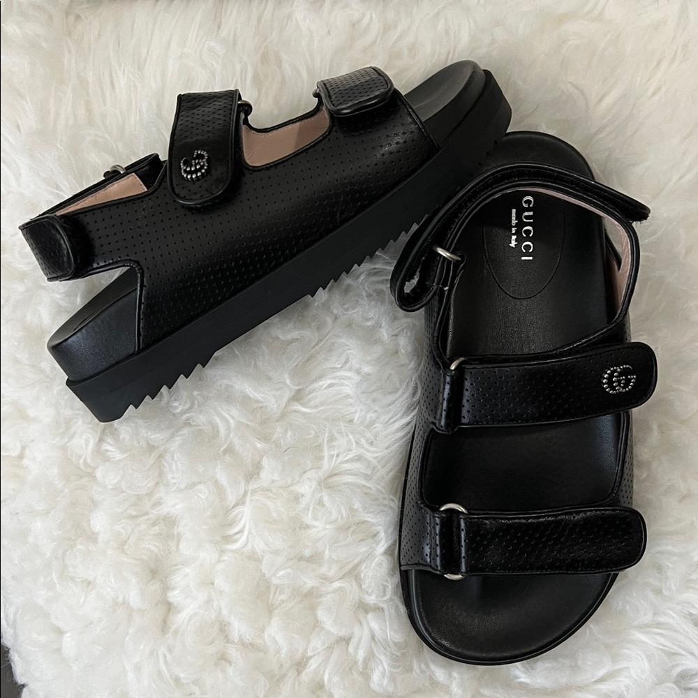 NWT Gucci Women’s Malaga Black Leather Sandals - Dad Sandals 37.5
